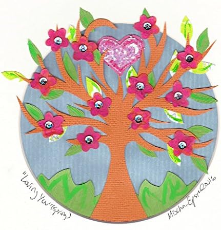 Spring Tree Heart Hand Cut Collage Art Crafted From Handmade Paper Signed Matted and Framed