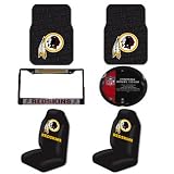 NFL Washington Redskins 6 PC Auto Accessories Combo Kit - Rubber Floor Mats, Seat Covers, Steering Wheel Cover and Chrome License Plate Frame
