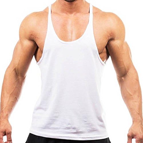Viris Tote Mens Stringer Bodybuilding Tank Top Gym Singlet Y-Back Muscle Racer-back (M, White)