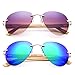Newbee Fashion - Bamboo Arm Oversized Rimless Aviator Sunglasses with Flash Lens Bamboo Sunglasses for Men & Women