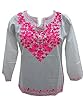 White Tunic Pink Embroidered Kurta Yoga Top Medium