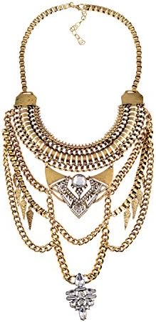 Manerson Gold Tone Chain Statement Necklace Brand New Fashion Punk Chunky Bib Choker (Yellow)