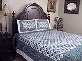 Luxury Cotton Block Print India Stylish 3P Floral Linens Bed Sheet Set Queen