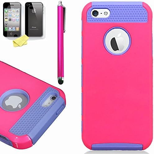 iPhone 5 Case, iPhone 5S Case, Zeox® Armo Sereis Hybrid Hard Case Shockresistant Cover With Screen Protector and Stylus- Hybrid (Pink/Purple)