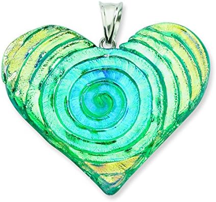 Sterling Silver Yellow, Blue, Green Dichroic Glass Heart Pendant