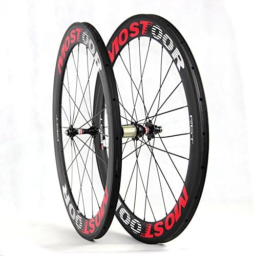mostoor Carbon Road Bike Wheelsets 11 Speed 700C 60mm Tubular Bicycle Wheels for Shimano or Campagnolo Red and White Logo