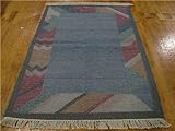 IMAGE OF 4'1 x 6'0 Gray Wool Kilim Rug