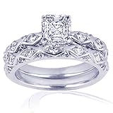 IMAGE OF 1.20 Ct Asscher Cut Cris-Cross Diamond Engagement Wedding Rings Set 14K VVS2 GIA