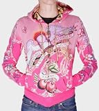 Christian AUDIGIER Ed Hardy Womens Tattoo Hoodie Hooded Sweatshirt Shirt Top Jacket Pink
