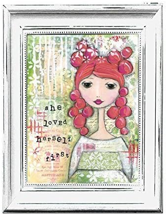 Mixed media art print - she loved herself first - quote - 8x10 - whimsical girl - motivational, inspirational, wall art, girls room, teen tween, mother daughter, sister, friend