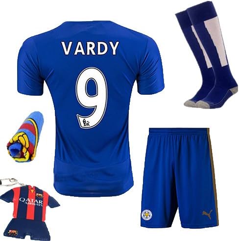 Soccer Kids 2015/2016 Leicester City Vardy # 9 Football Soccer Home Jersey Short Sleeve & Shorts & Socks Kids Youth Size (9-10 years)
