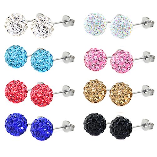 Charisma Sparkling Rhinestone Crystal Fireball Disco Ball Pave Bead Stud Earrings Hypoallergenic Inspired Assorted Color Pack