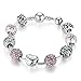 Presentski Love Charm Bracelet for Women and Girls with Pink CZ, Heart, Amour, Amor, Flower, and Butterfly (7.9 Inches)