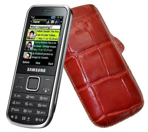 Suncase Ledertasche (Lasche mit R&uuml;ckzugfunktion) f&uuml;r Samsung C3530 croco-rot
