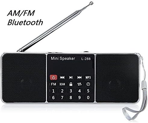 Portable Mutifunctional Bluetooth Dual Channel Digital AM / FM Radio Media Speaker Wireless Speaker MP3 Music Player Support TF Card / USB Disk with LED Screen Display and Clock Function (L-288-Black)