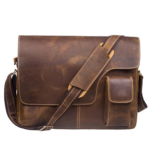 S-zone vintage crazy horse leather messenger bags lapto…