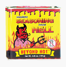 Habanero Seasoning From Hell - This salt free seasoning is loaded with flavor and heat! Put a burn in your chicken, ribs, hamburger or seafood!