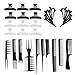 Hairdressers Set with 10 Hair Styling Combs, 12 Black Clasps and 12 Black and White Butterfly Clamps Grips