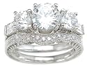 Vintage Style Cubic Zirconia CZ Three Stone Wedding and Engagement Ring Set in Size 5 6 7 8 9