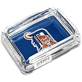 Picture Detroit Tigers Glass Ashtray - Dimensions 3 Inch x 4 Inch - Simulated Black Velvet Botton