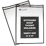 C-Line Stitched Shop Ticket Holders, Both Sides Clear, 11 x 17 Inches, 25 per Box (46117)