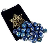 BLUE ONYX RUNE SET w/ Heart Chakra Pouch ~ Elder Futhark ~ 25 pieces