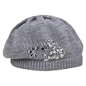 Solid Knit Beret With Jewel Design - Grey