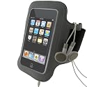 igadgitz Wasserabweisendes Neopren Armband in Schwarz mit silberem Warnstreifen f&uuml;r Sport Jogging und Fitnessstudio mit Tasche/Etui/Case f&uuml;r Apple iPod Touch 2G 2. Gen 3G 3. Gen und das neue 4G 4. Gen Generation 8gb, 16gb, 32gb & 64gb