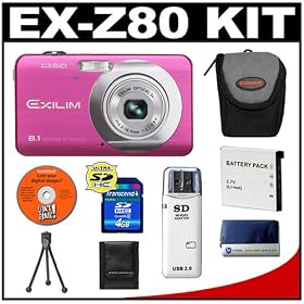 Casio Exilim EX-Z80 (Vivid Pink) Digital Camera with 4GB SDHC Memory Card + NP-60 Battery... by Casio