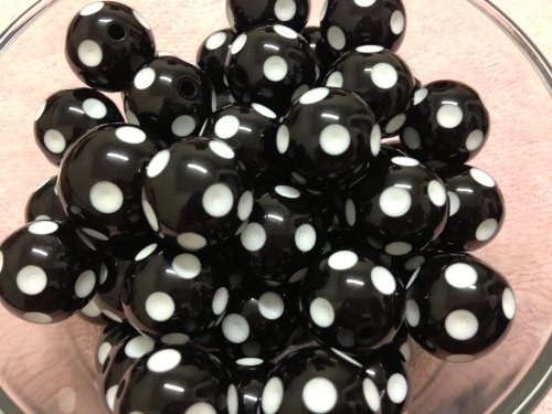 10pc 20mm White Polka Dot Black Chunky Beads Bubblegum Beads Necklace Beading...