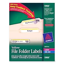 Avery® Yellow File Folder Labels for Laser and Inkjet Printers with  TrueBlock(TM) Technology, 2/3 inches x 3-7/16 inches, Box of 1500 (5966)