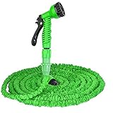 (30日間交換保証) 防水2重アタッチメント & 超厚600D生地 採用 2016 改良版 T-HOSE 3倍に伸びる 2m → 7.5m 伸縮自在 ホース 散水ノズル付き (グリーン)