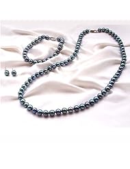 Blue Pearls - Cultured Pearl Necklace, Bracelet and Earrings Set - BPS 1069 O