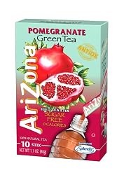 AriZona Pomegranate Green Tea Iced Tea Stix Sugar Free, 1-Ounce Boxes (Pack of 6)