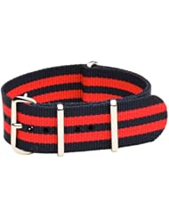 22mm Classic SS Nylon Striped Red / Navy Blue - Easily Interchangeable Replacement Military Watch Strap / Band - Fits All Watches!!!