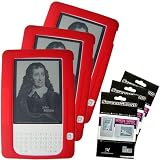Red Color (3 Packs) Amazon Kindle 2 E-Book Reader Silicone Rubber Skin Case + 3 Packs Kindle2 Anti Scratch LCD Screen Protector