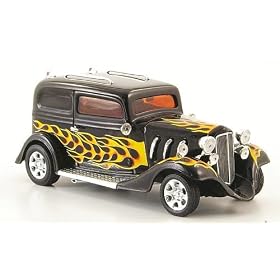 American Hot Rod noire avec flames, Model Car, Miniature d�j� mont�e, Minichamps 1:43