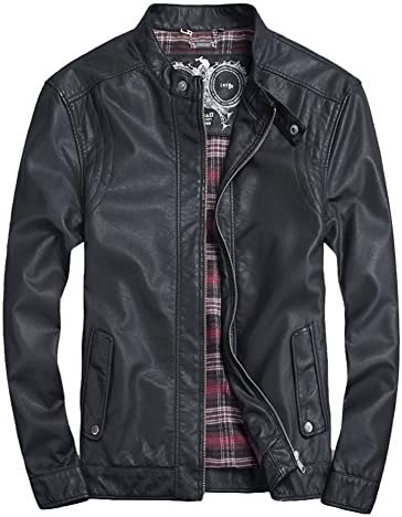 Th0o0 Men's Casual Slim Stand Collar Zip-up Leather Moto Jacket Coat L