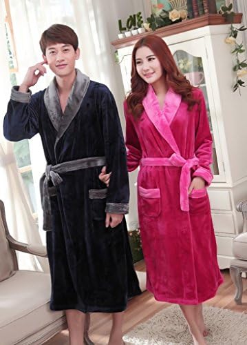 Genshion Mens Popular Thermal Loungewear Pajamas Flannel Couples Robe L Blue