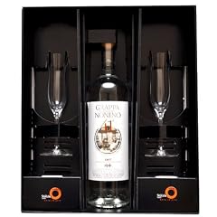 St�lzle Geschenkset - 2 Grappagl�ser + 1 Flasche 1,0L "Grappa Tradizione Nonino 41 Grad"