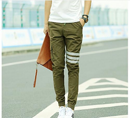 Slim Mens Pants trousers Chinos Sports Track Jogging Pants Men Joggers Cotton Sweat Pants (M, Army green)