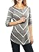 Allegra K Women's Long Sleeves Scoop Neck Casual Striped Chevron Print Tunic Top Large Dark Gray