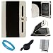 Black with White Portfolio Jacket Leather Case for Sony PRS-950 e-reader + Clear Screen Protector + Black Retractable Rapid Car Charger with LED Power Indicator + SumacLife TM Wisdom Courage Wristband