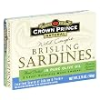 Crown Prince Natural Two Layer Brisling Sardines in Olive Oil; 3.75-Ounce Cans (Pack of 12)