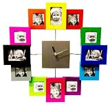 Designer Habitat - Family Time Photo Frame Clock Brushed Aluminium Multi Colour, Holds 12 Photos