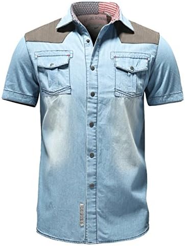 HYBamnbo Mens Denim Authentic Cowboy Cut Work Western Shirts Button Up T-shirts