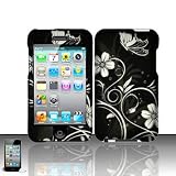 for Apple Ipod Touch 2 2nd Generation / Touch 3 3rd Generation Accessory - Black/Silver Flowers Hard Snap on Case Cover Faceplate Protector Shell