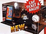 Cap, Ticket and Baseball Display Case with Gold Risers and Engraved Team Logo