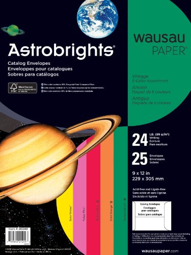 Wausau Astrobrights Envelope Assortment, Assortment #1, 25 Count, 9 X 12 Inches