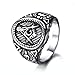 OAKKY Men's Stainless Steel Vintage Masonic Freemason Ring Biker Symbol Member Band Silver Black Size 11